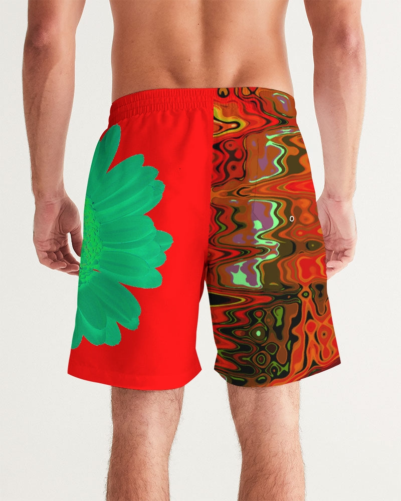 Daisy Red on Red Swim Trunks - NormalNot.com