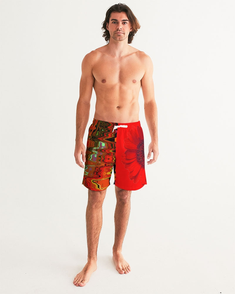 Daisy Red on Red Swim Trunks - NormalNot.com