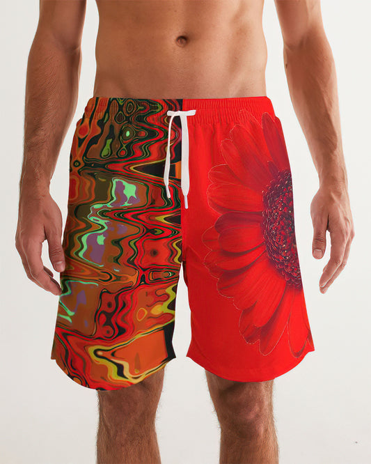 Daisy Red on Red Swim Trunks - NormalNot.com