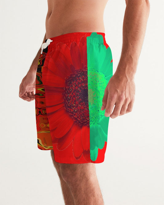 Daisy Red on Red Swim Trunks - NormalNot.com